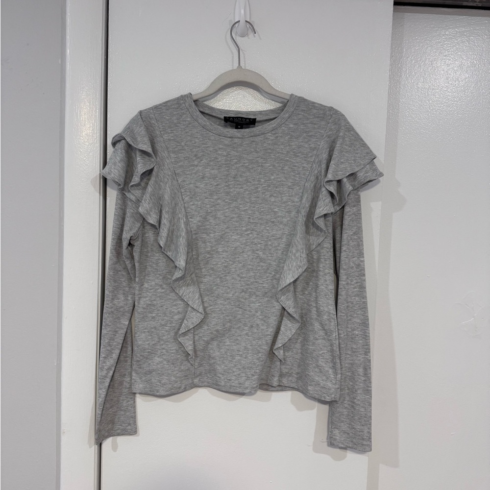 Laundry By Shelli Segal Light Gray Ruffled Long Sleeve Top